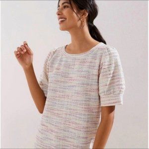LOFT Boucle Rainbow Puff Sleeves Top NWT Size XS
